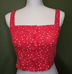 Red Sleeveless Square Neck Crop Tank Top